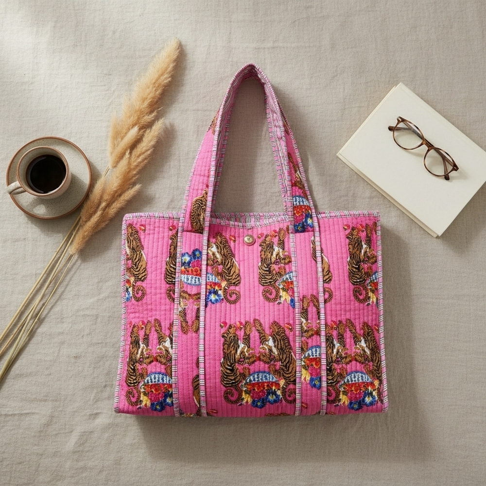 Vibrant Pink Tiger Print Tote Small